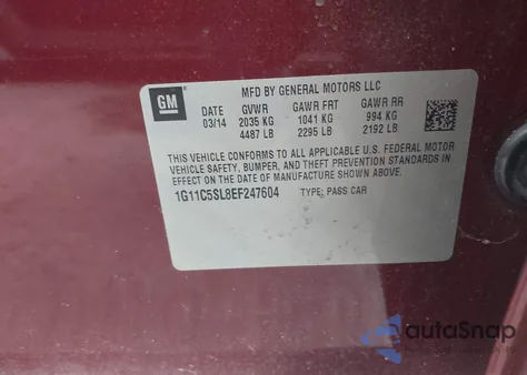 2014 Chevrolet Malibu 1Lt из США, поврежденный, VIN 1G11C5SL8EF247604